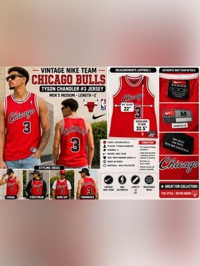 Vintage Nike Team Chicago Bulls Tyson Chandler #3 Red NBA Jersey Men's M/L +2
